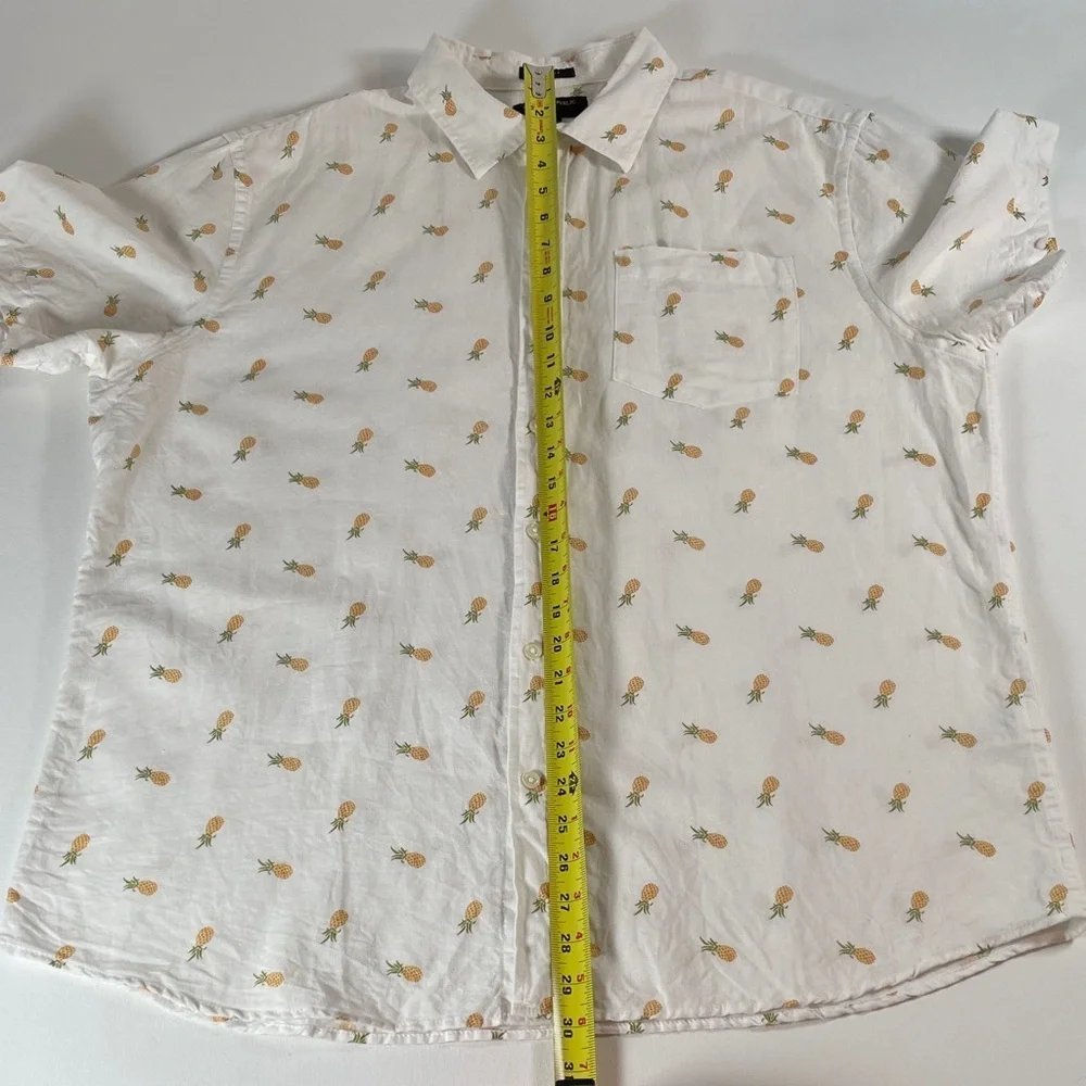 Banana Republic White Pineapple Linen Blend Slim Fit Long Sleeve Men's Shirt L